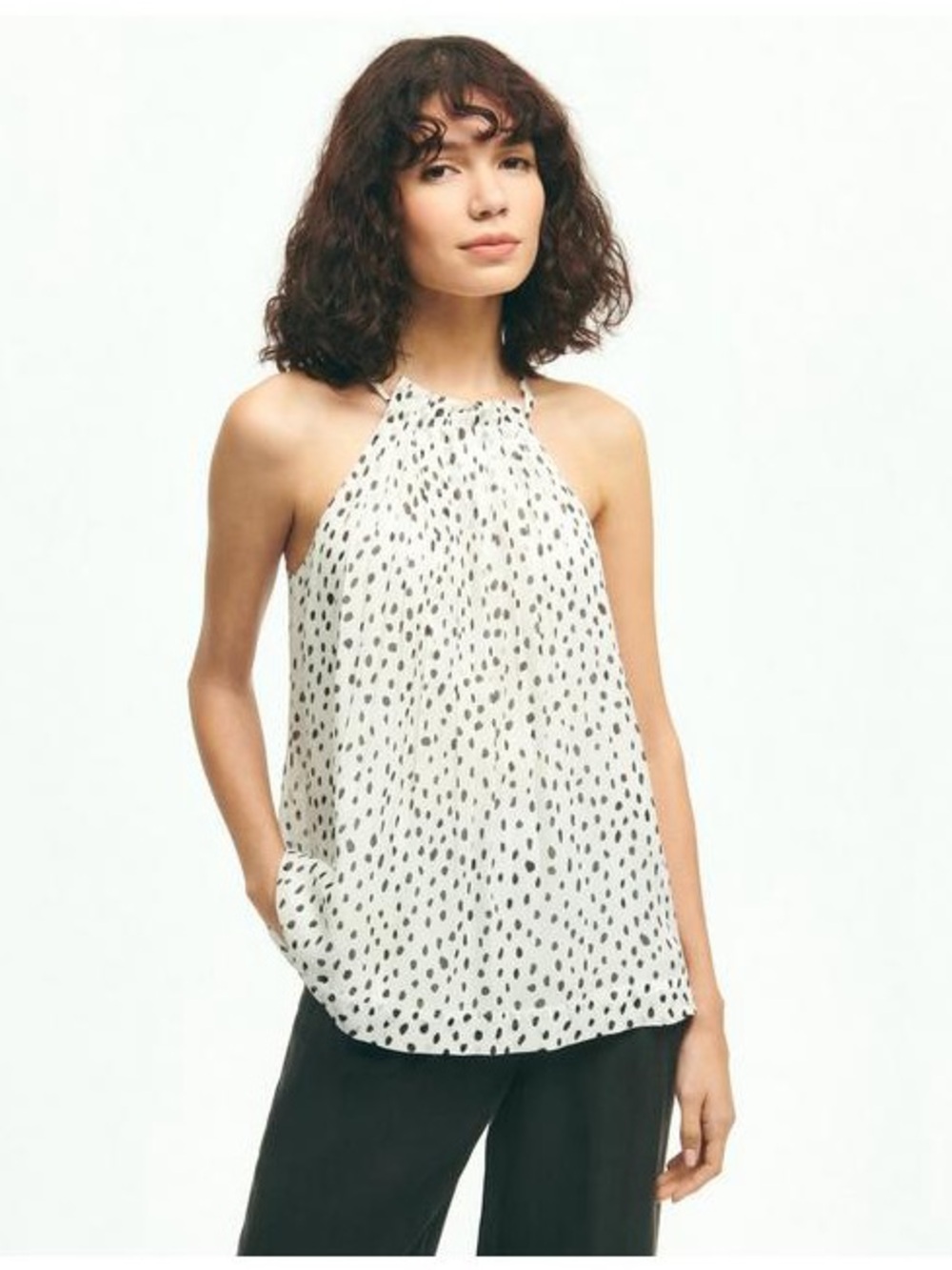 Brooks Brothers White Halter Top Dot-Print Sleeveless Camisole